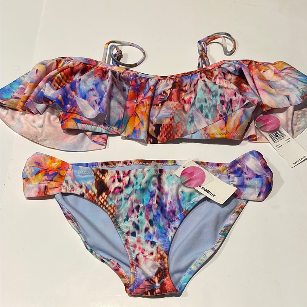 Raisins boho NWT large Colorful Ruffled Bikini Set swim
